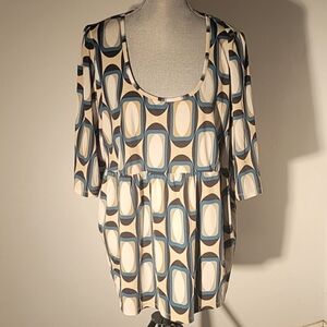 JW Women Round Neck Multi Color Pattern Blouse, Size 3X